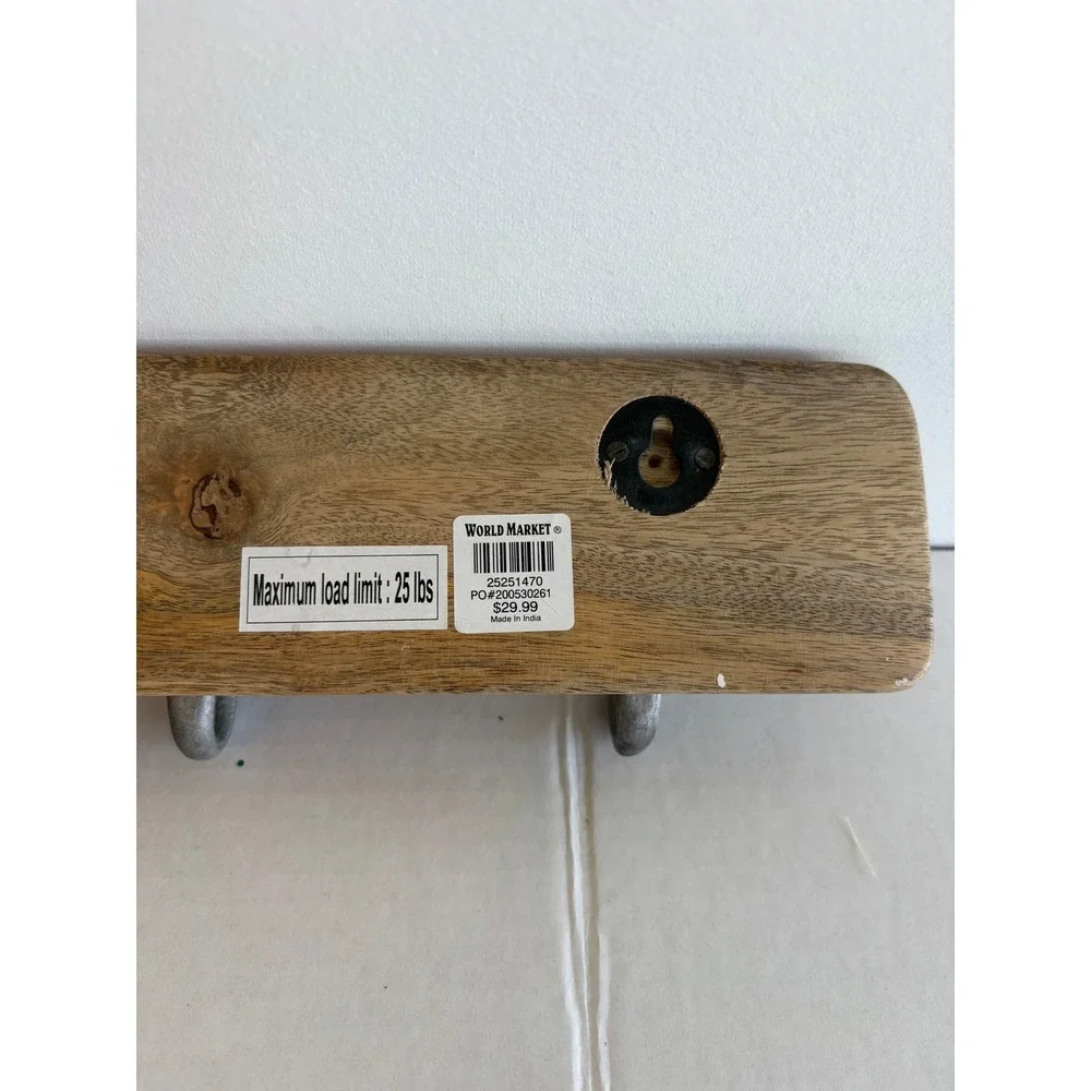 World Market Elephant Head Wall Hook Rack Wood Metal 5 Hooks Silver Brown 21